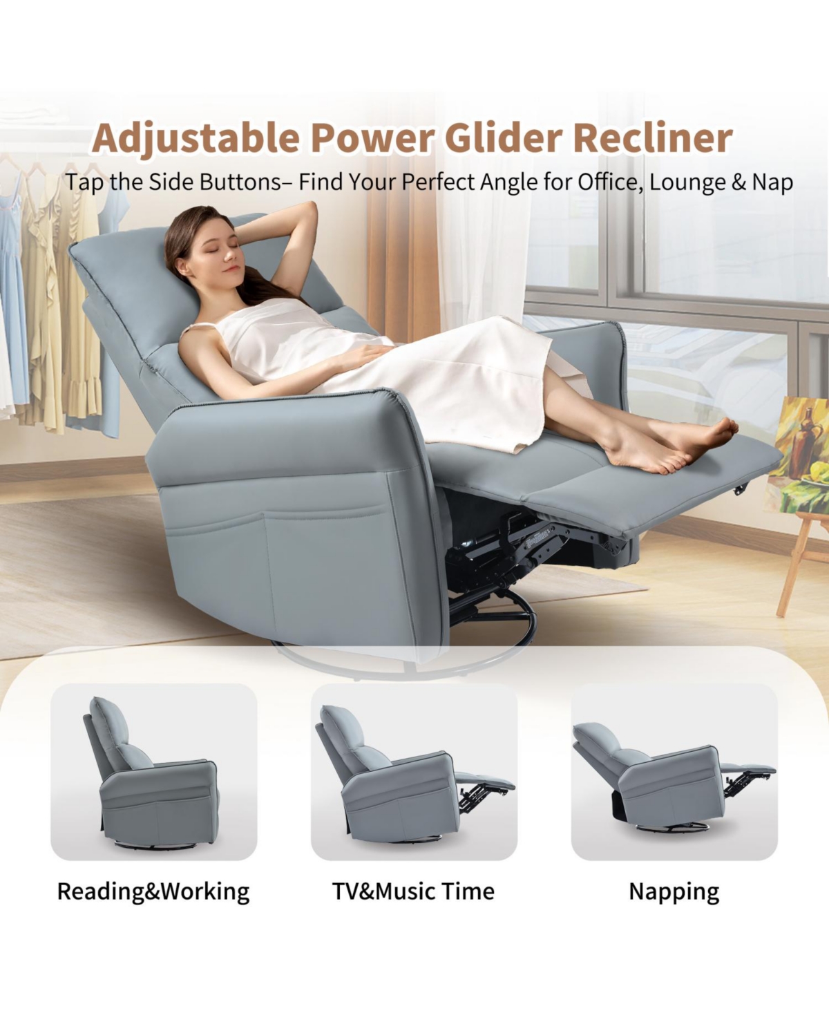 Streamdale Furniture Swivel Rocker Recliner Chair, Nursery