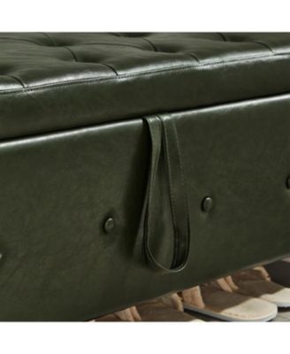 Streamdale 48" Storage Ottoman Bench - Tufted Faux Leather - Dark Green
