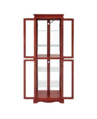 Lighted Glass Curio Cabinet - Cherry Finish