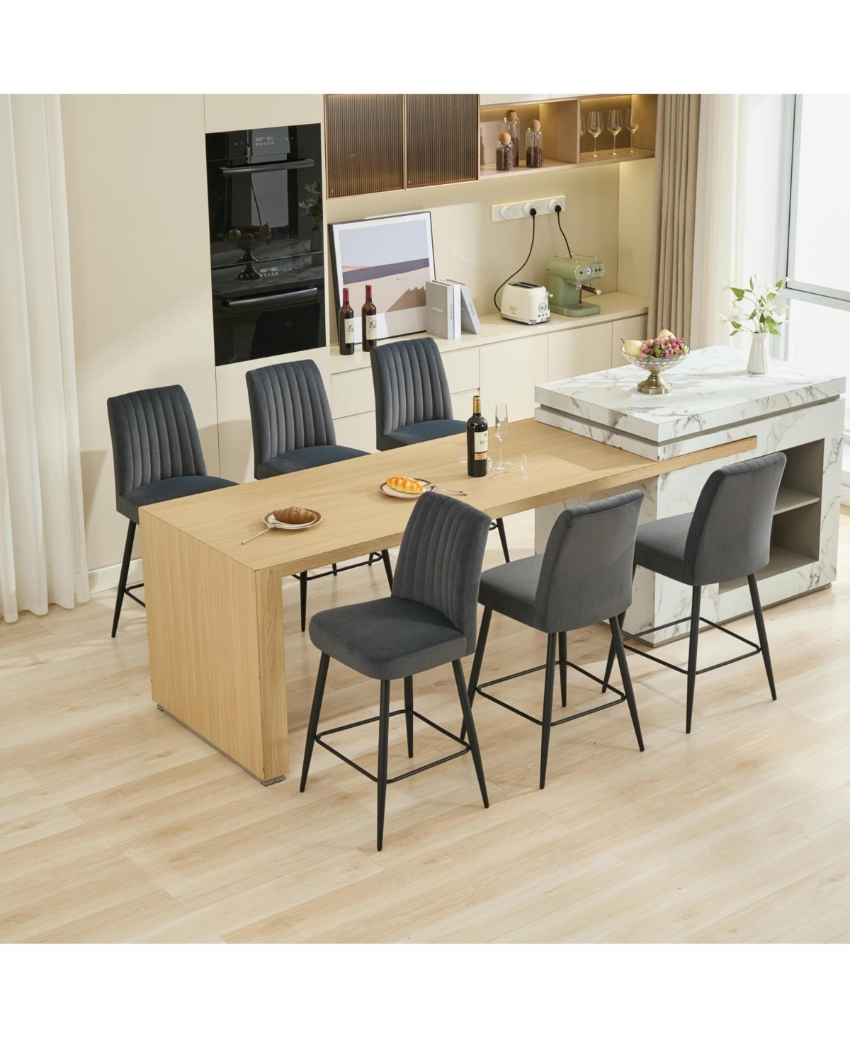 Streamdale Furniture Velvet Grey Bar Chairs Set of 2 Adjustable Iron Feet