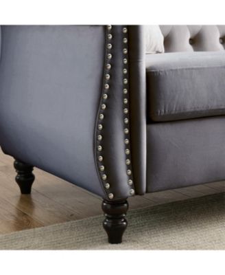 Streamdale 80" Grey Velvet Chesterfield Sofa, Tufted 3 Seater Couch