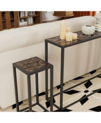 3-piece narrow hall table set industrial rural style brown/black