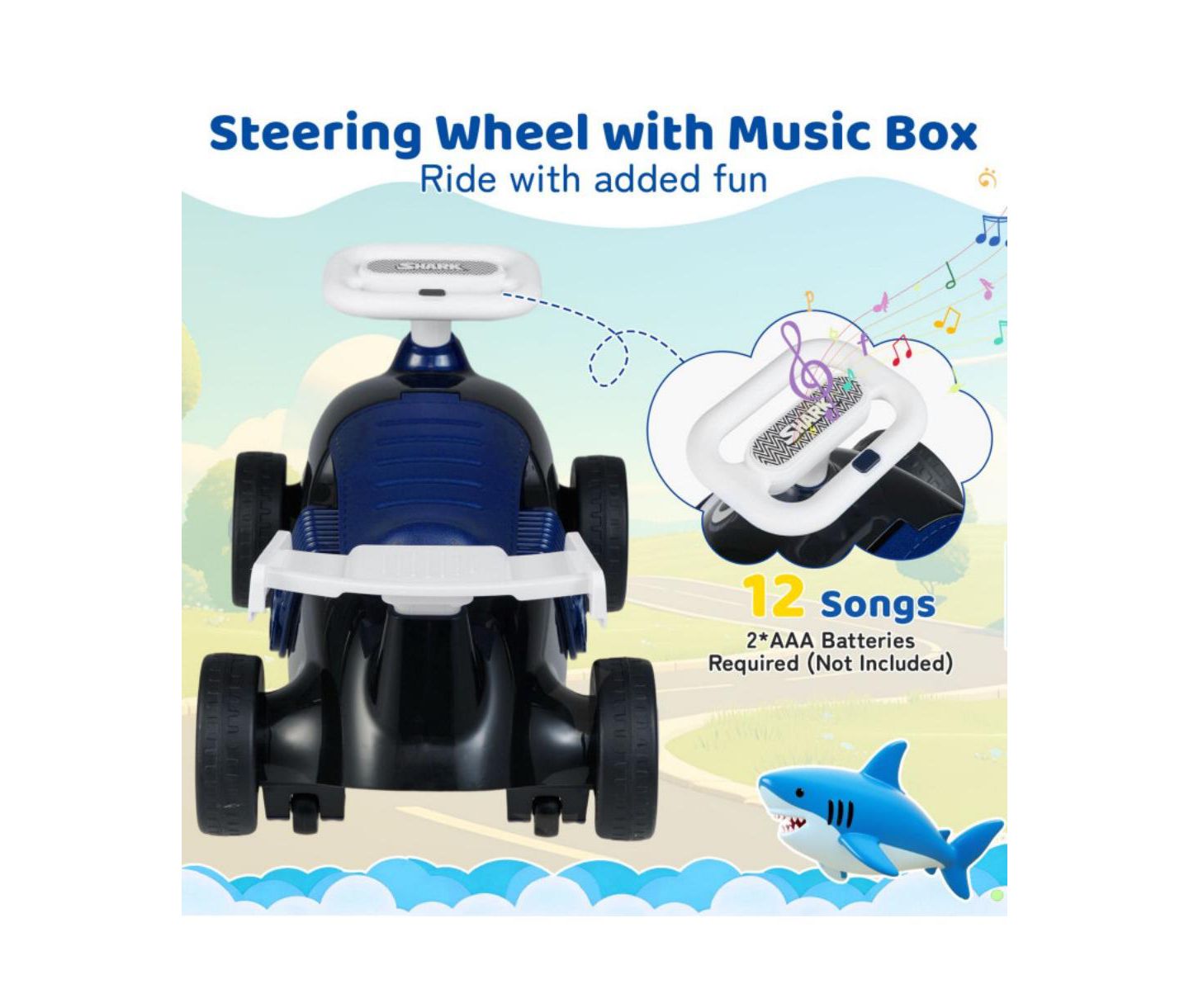 Детская игрушка HONGGE Foot-to-Floor Ride-On Car with Musical Steering Wheel and Under-Seat Storage, Ages 1.5-3, цвет: Чёрный — фото 6