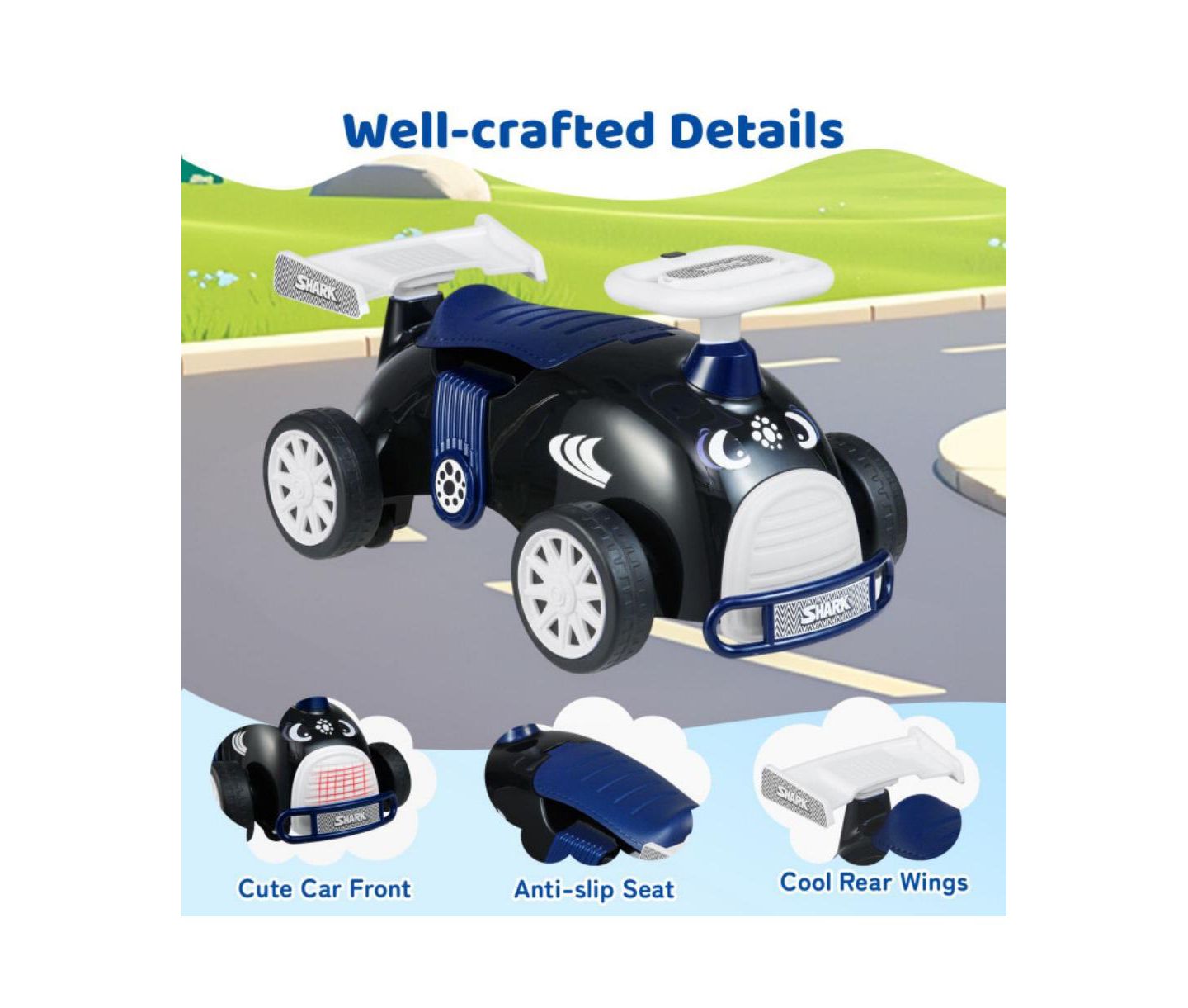 Детская игрушка HONGGE Foot-to-Floor Ride-On Car with Musical Steering Wheel and Under-Seat Storage, Ages 1.5-3, цвет: Чёрный — фото 9