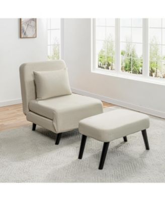 Foldable Linen Chaise Lounge Bed - Beige