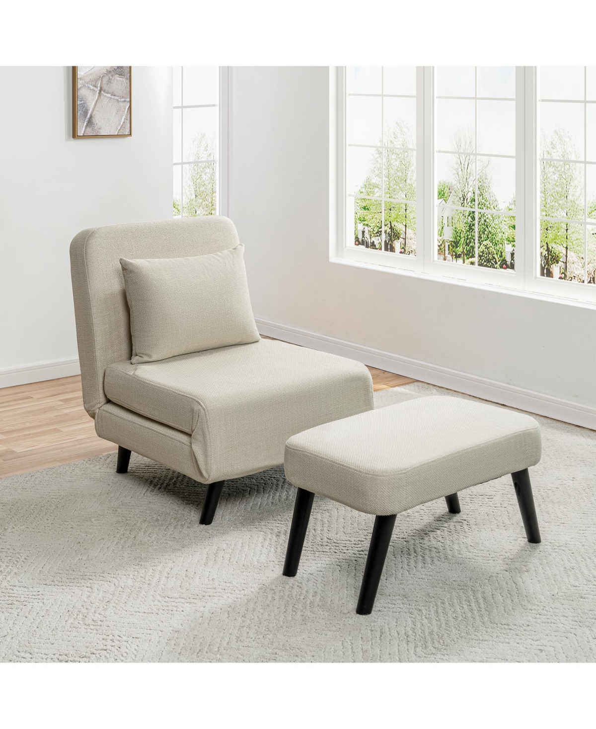 Streamdale Furniture Foldable Linen Chaise Lounge Bed - Beige