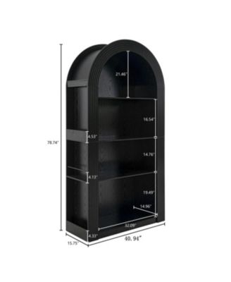  78" Arched Bookcase - Mid Century Modern 4-Tier Display Shelf (Black)