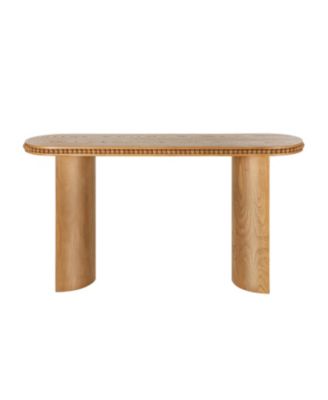  Vintage Console Table - Beaded Trim, Reversible Legs, Natural Wood