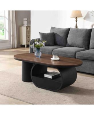  Luxury Industrial Oval Coffee Table w/ Drawer