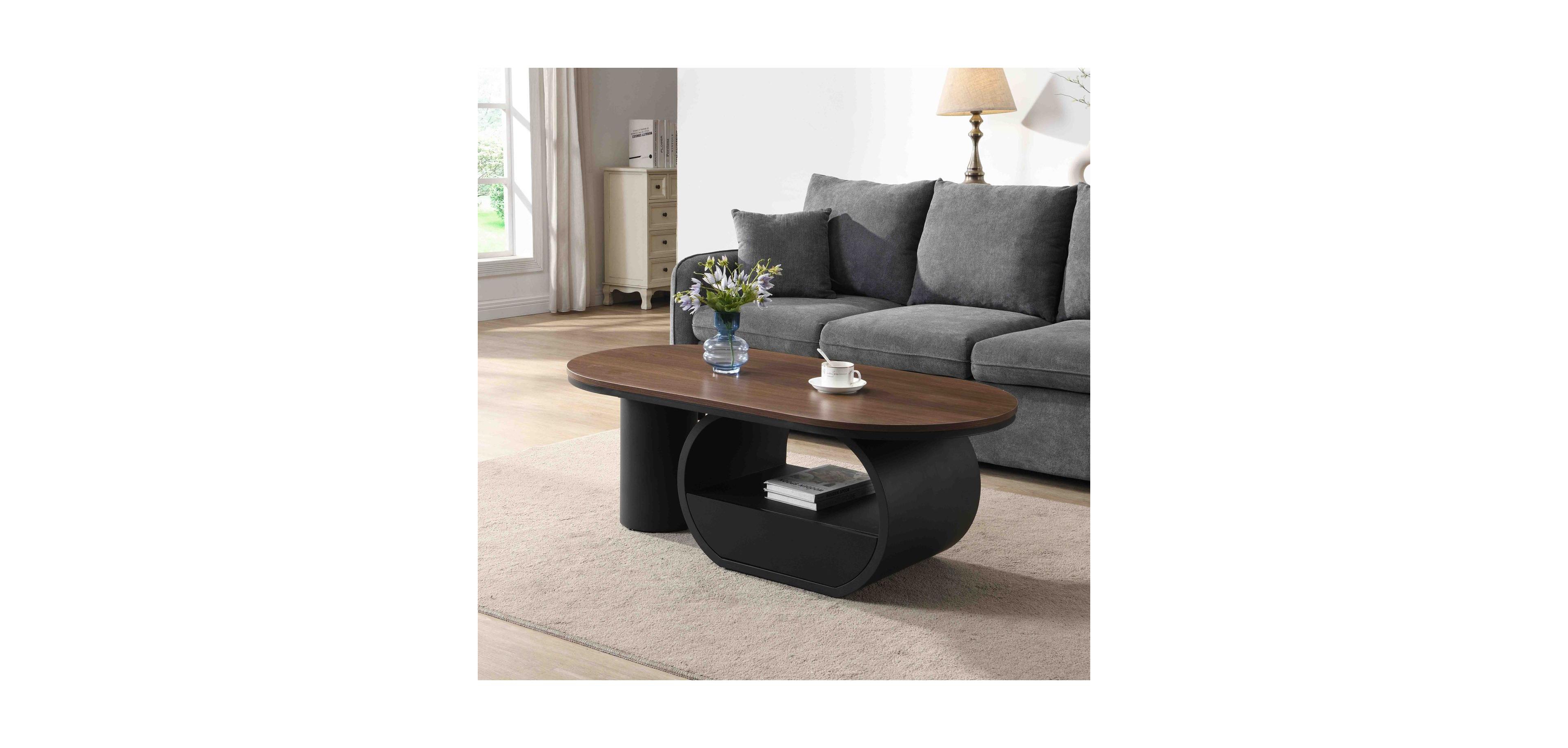 Streamdale Furniture Luxury Industrial Oval Coffee Table w/ Drawer