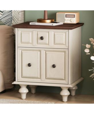 Vintage Nightstand 2 Drawers Roman Legs Solid Wood (Antique White)