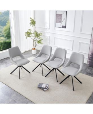 Set of 4, Light Leather, Gold Mesh Swivel Dining Chairs