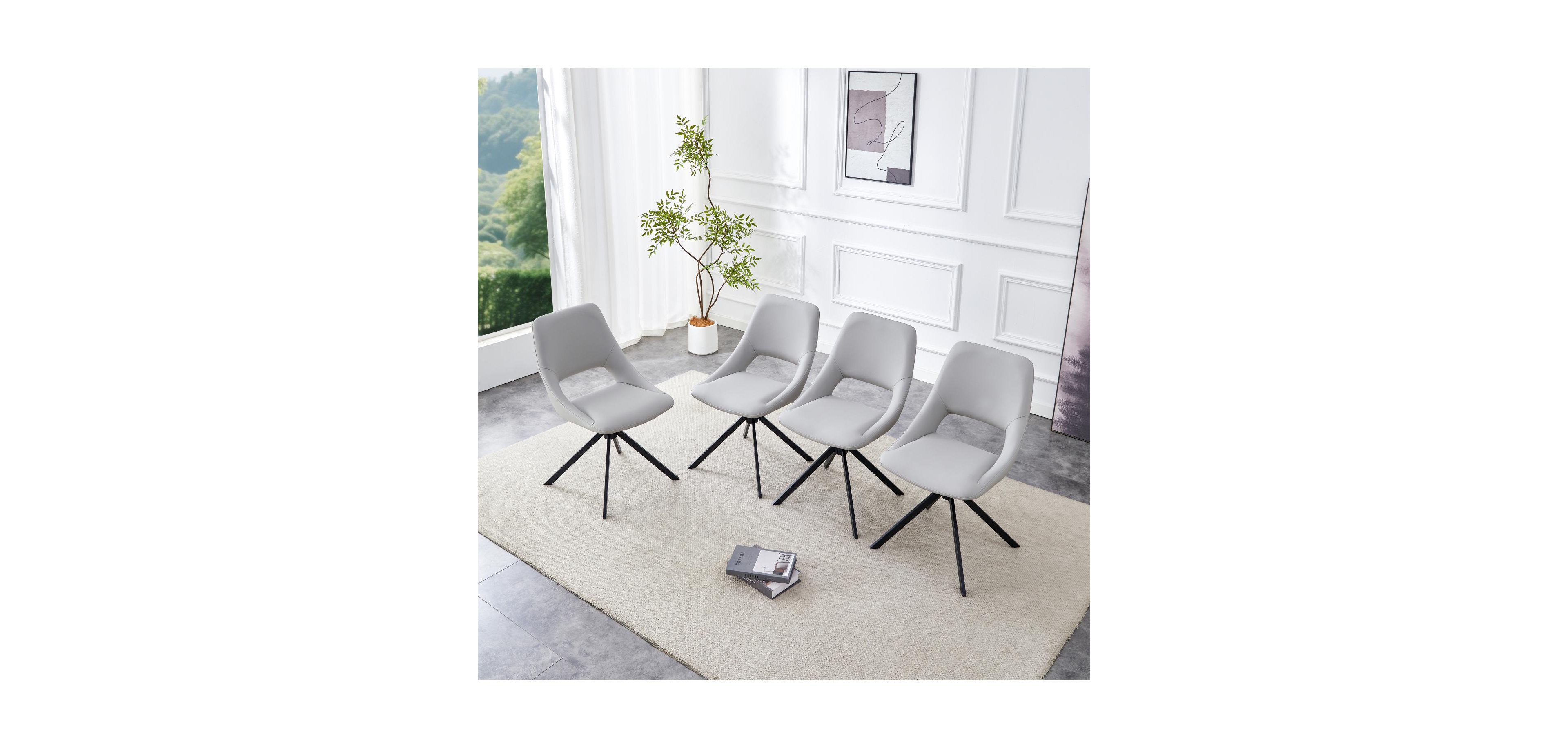 Streamdale Furniture Set of 4, Light Leather, Gold Mesh Swivel Dining Chairs