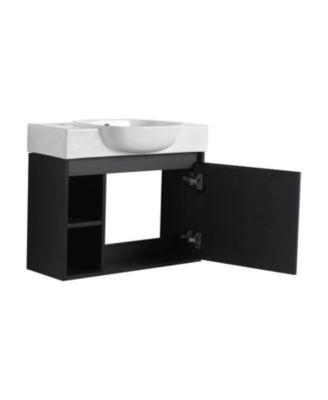  26" Wall-Mount Vanity, Ceramic Sink, Soft-Close, Dark Oak