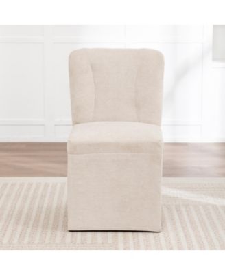  Linen Dining Chairs Modern Fabric Side Chairs Padded Seat Set of 2 (Beige)