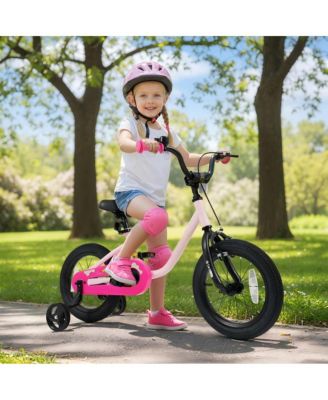 Kids Training Bike with Adjustable Seat Dual Brakes Rubber Tires and Removable Wheels