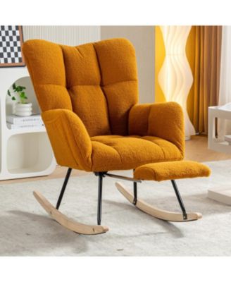 Teddy Fabric Rocking Chair With Adjustable Footrest,Caramel