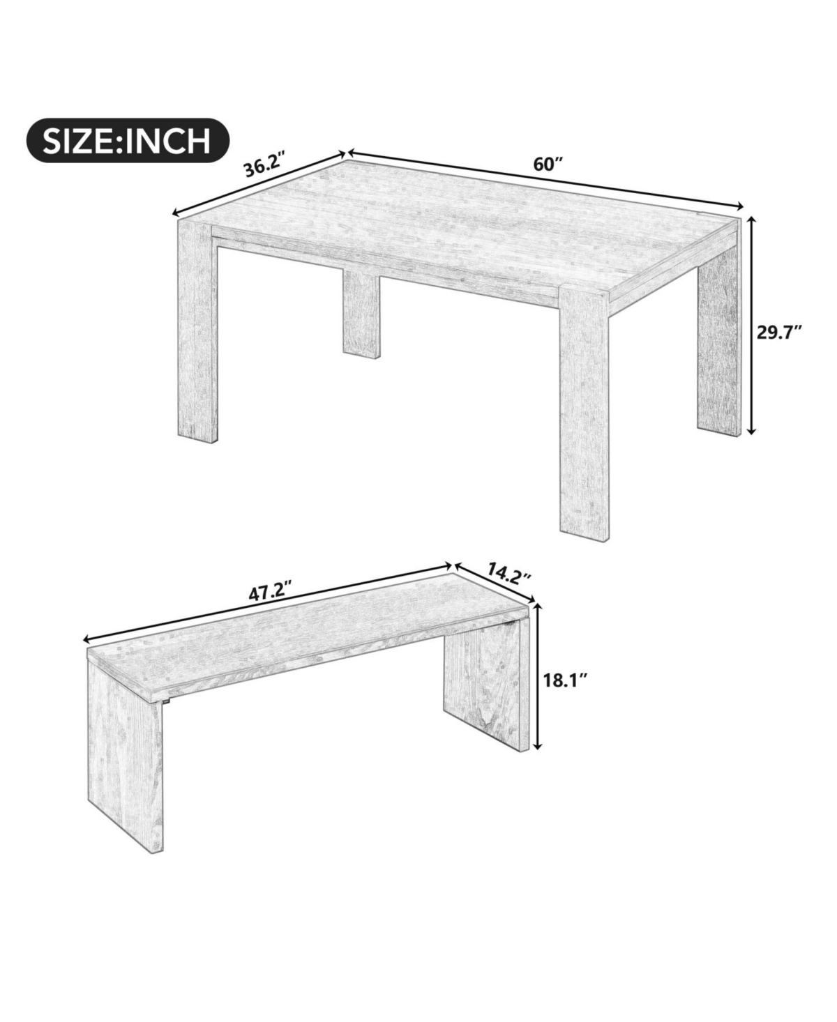 Streamdale Furniture 3-Piece Farmhouse Dining Set Table & 2 Benches