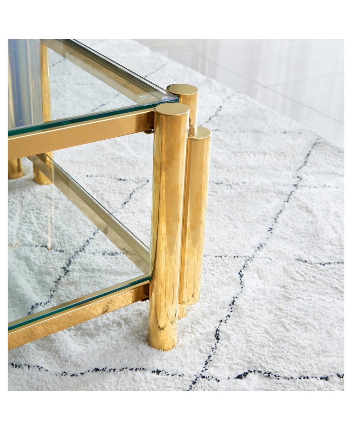 Streamdale Furniture 47" Modern Stainless Steel Coffee Table with Double Clear Tempered Glass, Storage