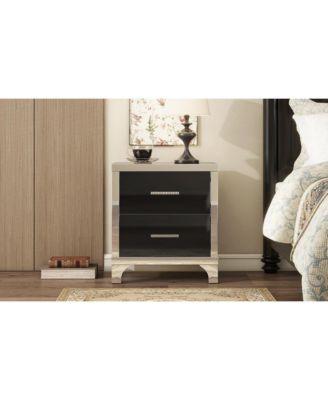 Streamdale Elegant High Gloss Nightstand with Metal Handle,Mirrored Bedside Table with 2 Drawers