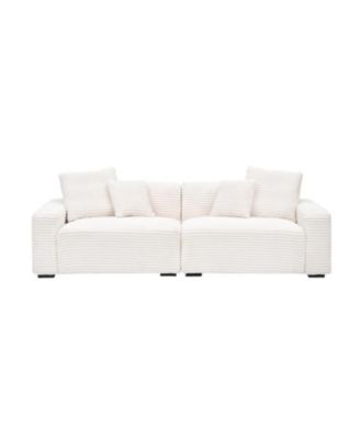 104" 4-Seat Beige Corduroy Sofa w/ Throw Pillows