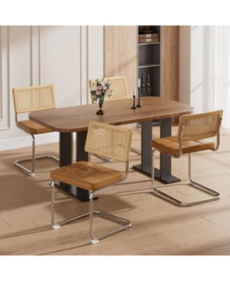 Rattan Dining Chairs Set of 4 Faux Leather Brown