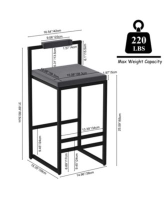 Velvet Bar Stools Set of 2, Counter Height, Black & Gray