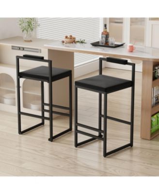 Velvet Bar Stools Set of 2 - Counter Height Kitchen Chairs (Black