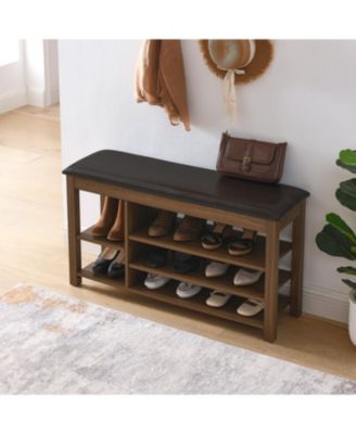 Adjustable Rubberwood Shoe Bench with Storage & Comfort Seat - Brown