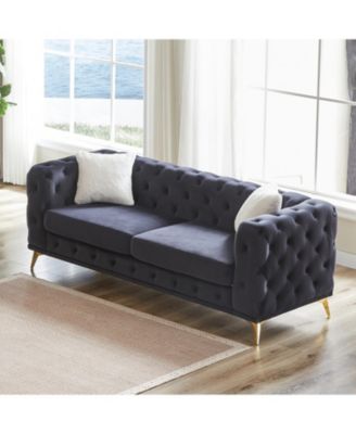 Deluxe Velvet Chesterfield Sofa with Tufted Buttons, 2 Pillows