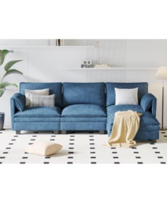 107.8" 3 Seater L-Shaped Sofa Couch with Ottoman & Pockets