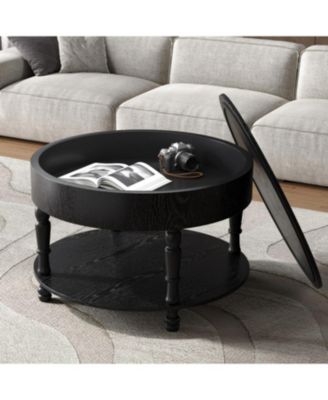 Modern Round Coffee Table with Storage - Black
