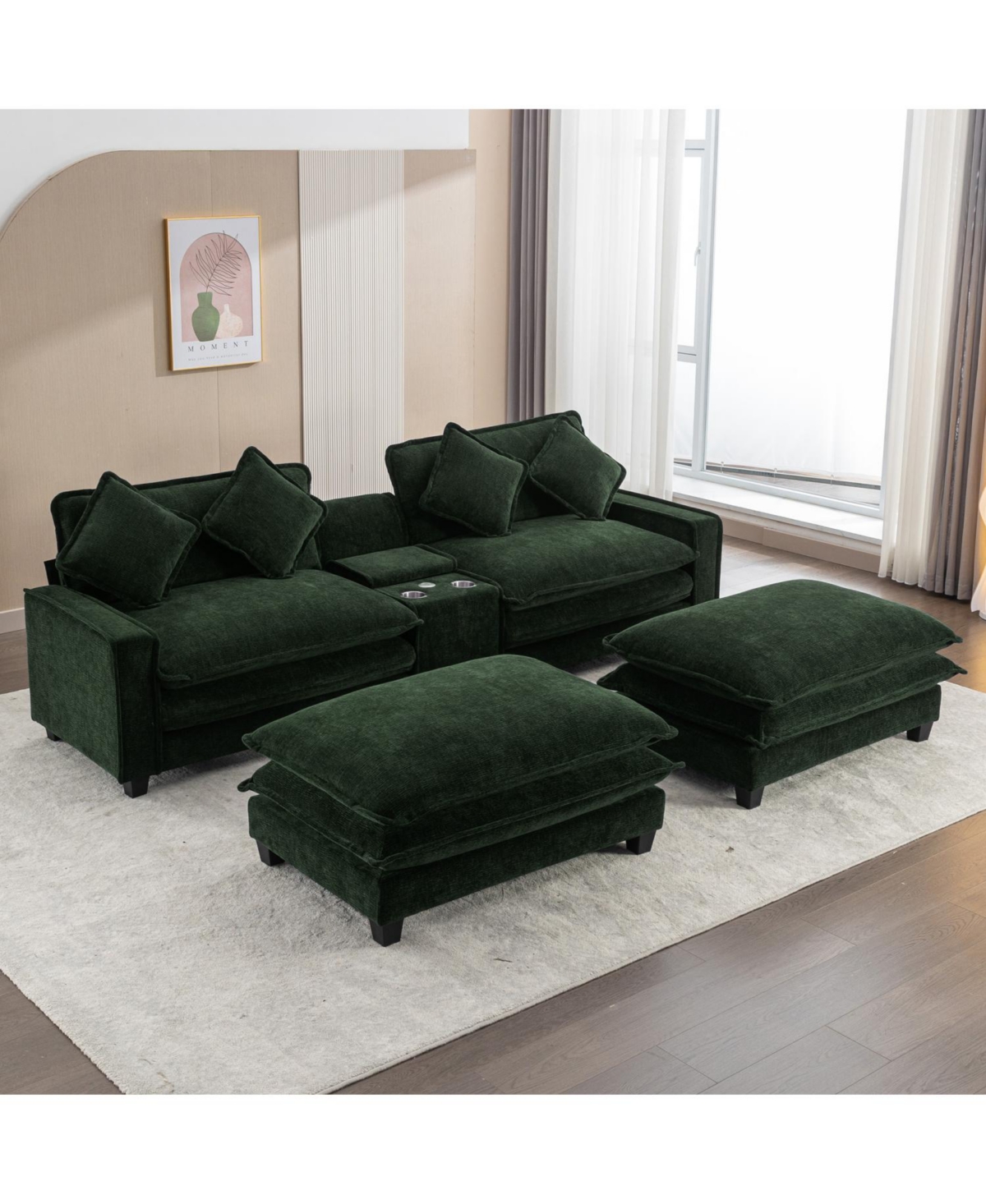 Streamdale Furniture 111" Chenille Sectional Sofa w/ Ottomans, Usb, Cup Holders & Storage