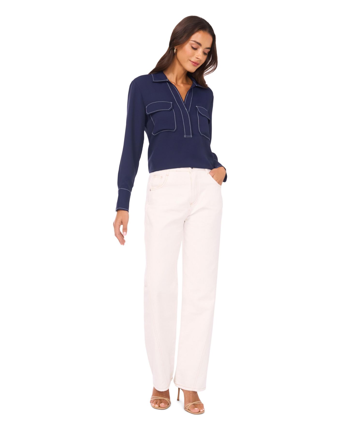 Женские джинсы Vince Camuto Curved Seam Straight, цвет: Состаренный белый — фото 2