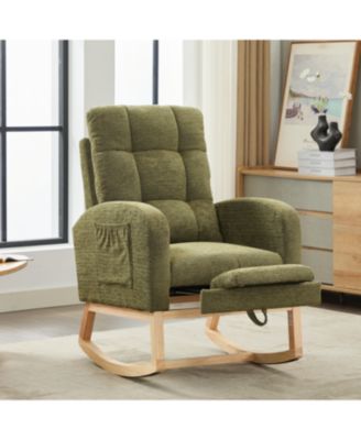 Modern Rocking Chair with Wood Legs & Adjustable Footrest