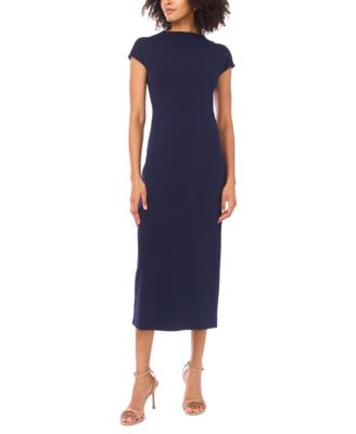 Women's Mock Neck Cap-Sleeve Midi Dress