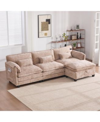 Oversized Sectional Sofa Cloud Couch w/ Ottoman, USB & Phone Holder