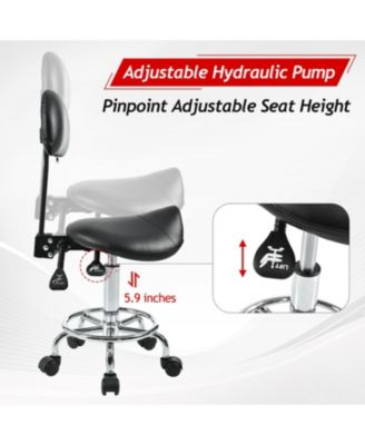 Ergonomic Saddle Stool with Back & Foot Rest, Rolling Adjustable Swivel Chair