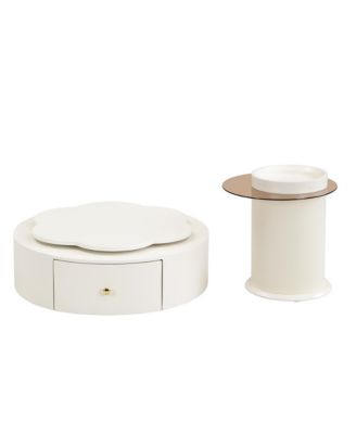 Modern Round Coffee Table Set, Rotatable Top & Drawers