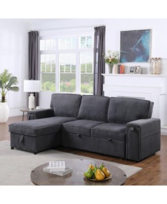 Upholstery Sleeper GREY Sectional Sofa with Storage Space