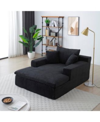 Chaise Lounge Sofa Bed, Oversized Plush Faux Fur Couch - Black