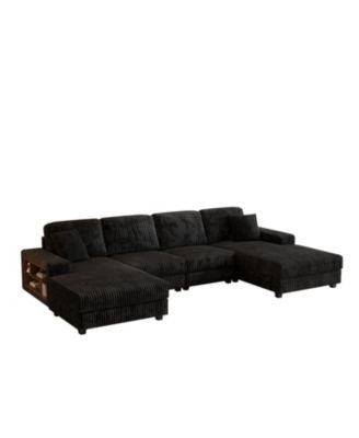 Convertible Corduroy U-Shaped Sofa, Modern 4 Seat Couch