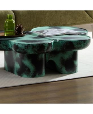 Streamdale Modern Coffee Table Faux Travertine Textured for Livingroom/Office,Green + Black