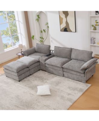 U-Shaped Sectional Sofa- Storage, Wireless Charging, Bluetooth, Footstools