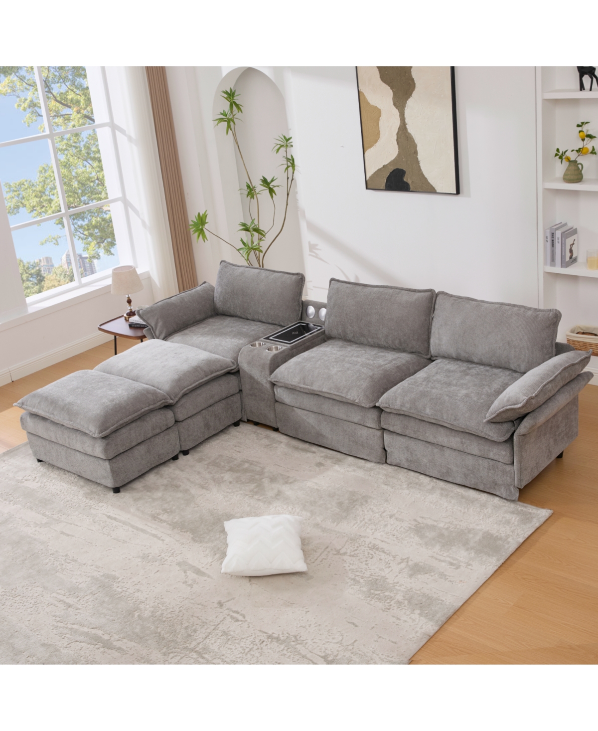 Streamdale Furniture U-Shaped Sectional Sofa- Storage, Wireless Charging, Bluetooth