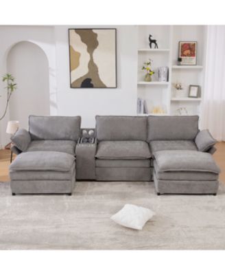 U-Shaped Sectional Sofa- Storage, Wireless Charging, Bluetooth, Footstools