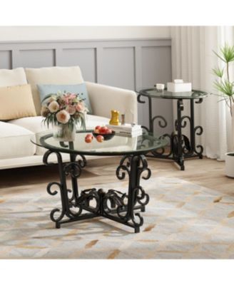 Streamdale 3-Piece Glass Coffee Table Set- Modern Metal Frame, Easy Clean