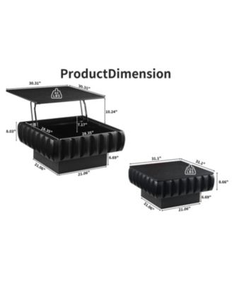 Square Lift-Top Coffee Table with Solid Wood Frame and Hidden Storage