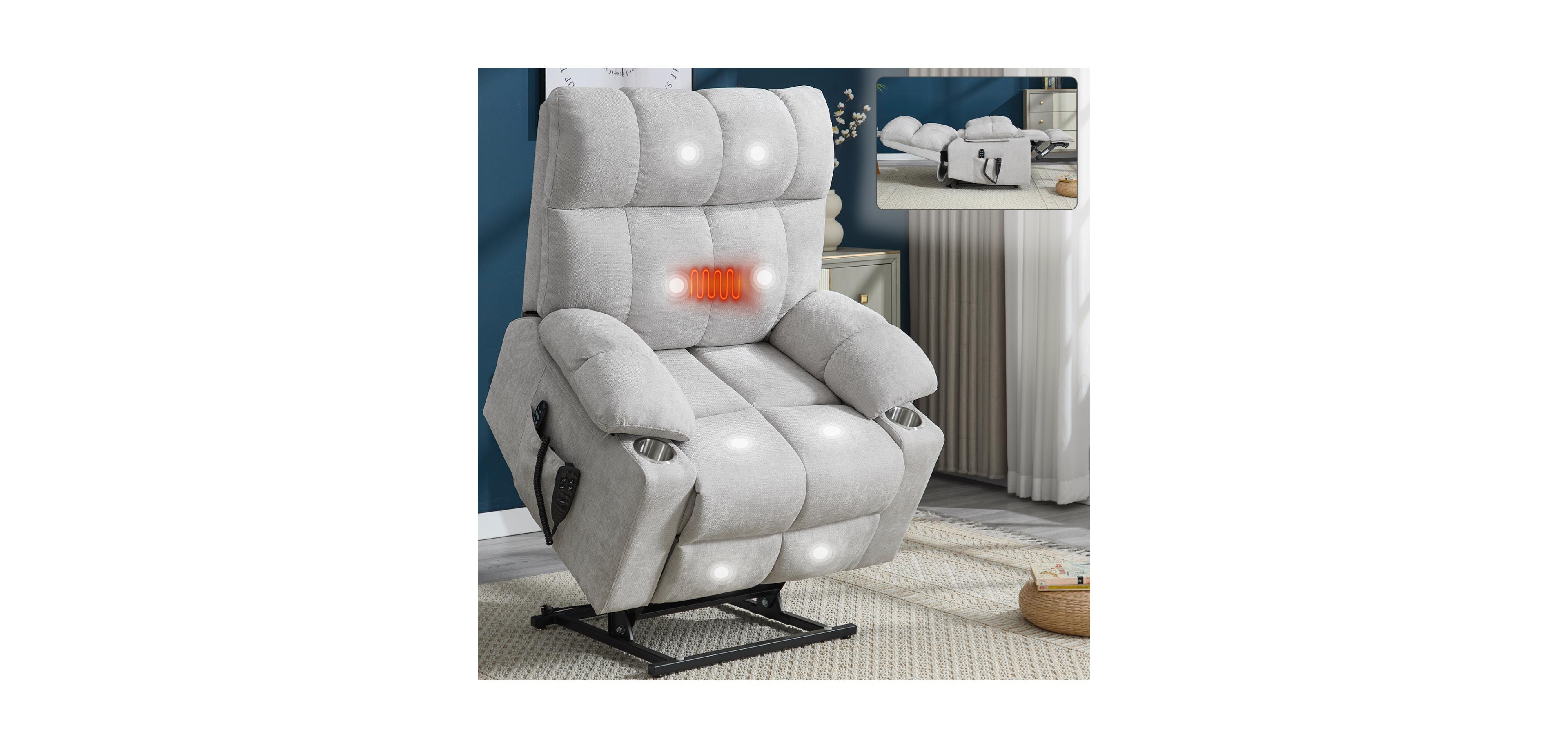 Streamdale Furniture Beige Power Lift Recliner w/ Massage & Heat