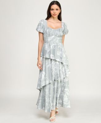 Juniors' Puff Sleeve Tiered Maxi Dress